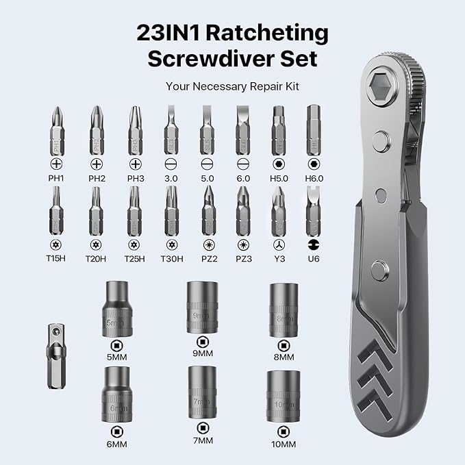 Stocking Stuffers for Men Adults, AXTH 23in1 Right Angle Ratcheting Screwdriver Set, Gifts for Dad, Unique Husband Christmas Gift, Magnetic Offset Screwdriver Repair Tool, Gadgets for Men