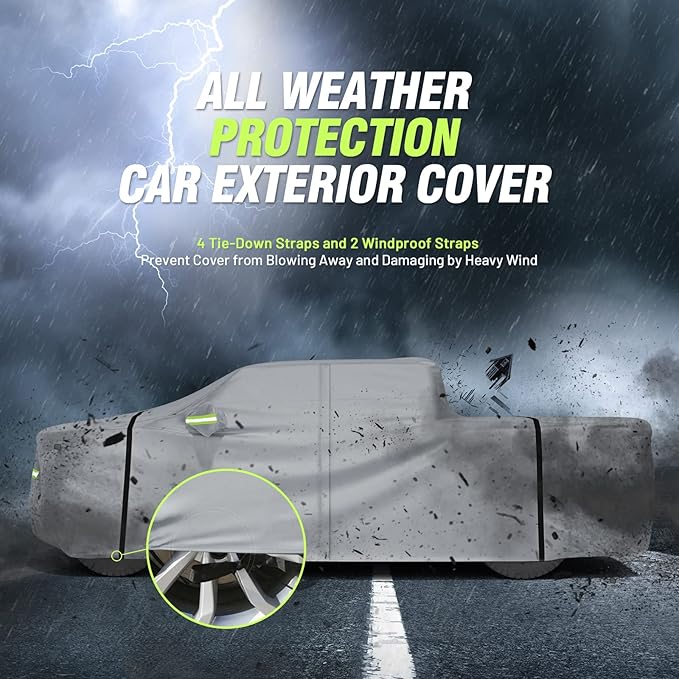 Favoto 6 Layers Truck Cover Waterproof - All Weather Heavy Duty Outdoor Pickup Car Cover Sun UV Rain Protection Windproof with Door Zipper Universal Fit (Length Up to 228 inch)