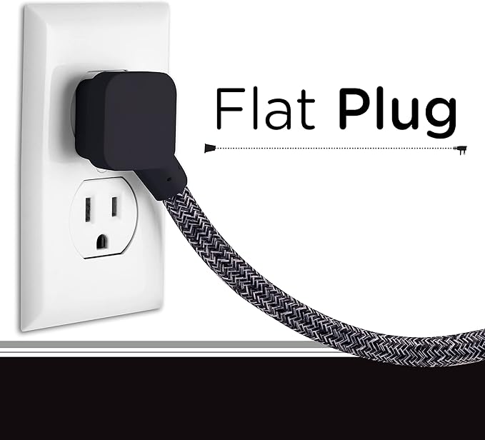 Cordinate 3 Outlet Power Strip Surge Protector Indoor Extension Cord 16 Gauge 245 Joules 10 Ft 3 Prong Braided Extension Cords Flat Extension Cord ETL Listed Gray 43013