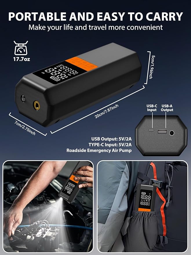 AIRSURE Tire Inflator Portable Air Compressor, 5X Faster Air Pump for Car Tires, 150PSI Cordless Tire Pump with Powerful Battery, Digital Gauge, 12V DC & Auto Shut-Off for Car, Bike, Motorcycle, Balls