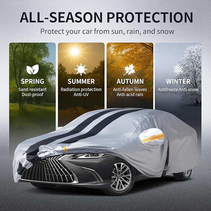 Multi-Layer Car Cover Custom Fit for Lexus ES 300 330 350(2012-2026), 100% Waterproof All Weather for Automobiles, Gift with Towel, Heavy Duty Car Covers for Rain Sun UV Protection with Door Zipper