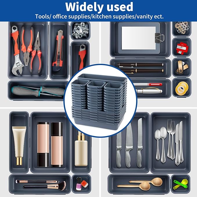 45 Pack Tool Box Organizer Tray, 3-Sizes Tool Box Organizers And Storage, for Hammer, Wrench, Screw, Small Parts Toolbox Organization, Tool Cart Chest Garage Drawer Organizer Tray, Grey