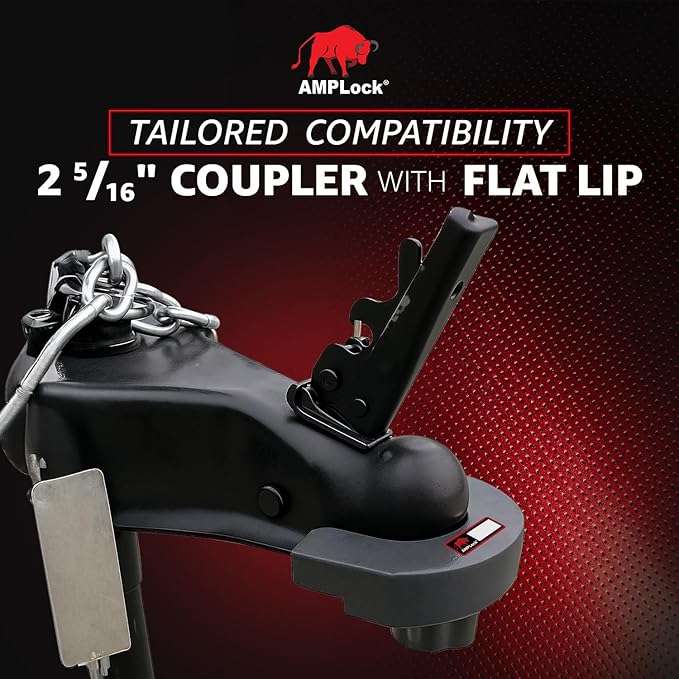 AMPLock U-TLS2516 Heavy Duty Trailer Coupler Lock, 2-5/16" RV & Boat Trailer, Anti-Theft Coupler with Flat Lip Design, Push-Lock System, 2-5/16-Inch Ball Hitch Locks, Trailer Hitch Locks with Keys