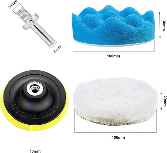 10Pcs 4 inch Car Polishing Pad Kit, Sponge and Wool Polishing Pad Set with M10 Drill Adapter, Car Buffer Polisher Drill Buffing Kit for Polishing,Waxing,Sealing Glaze