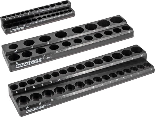 OEMTOOLS 22487 3 Piece Metric Magnetic Socket Organizers for Toolboxes, Socket Holder, Black Tool Box Organizer