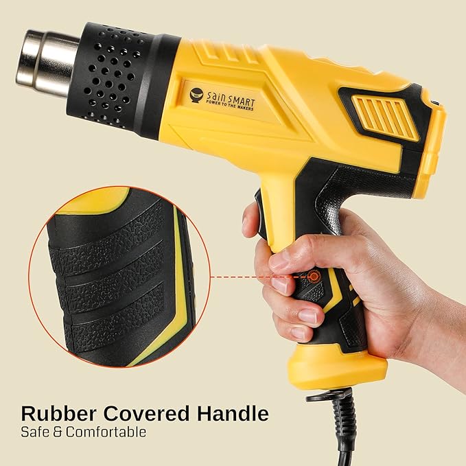 SainSmart Heat Gun, 1800W, Variable Temperature Control 120 °F-1202 °F, Fast Heat Hot Air Gun Soldering, with 4 Nozzles for Crafts, Epoxy Resin, Shrinking tubes, Stripping Paint, and Shrink Wrapping