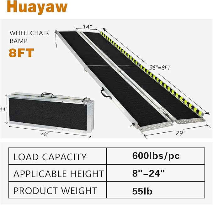 Wheelchair Ramp 8FT, Anti-Slip Aluminum Folding Handicap Portable Ramp, Wheelchair Ramps for Home Steps, Stairs, Doorways, Scooter Ramp