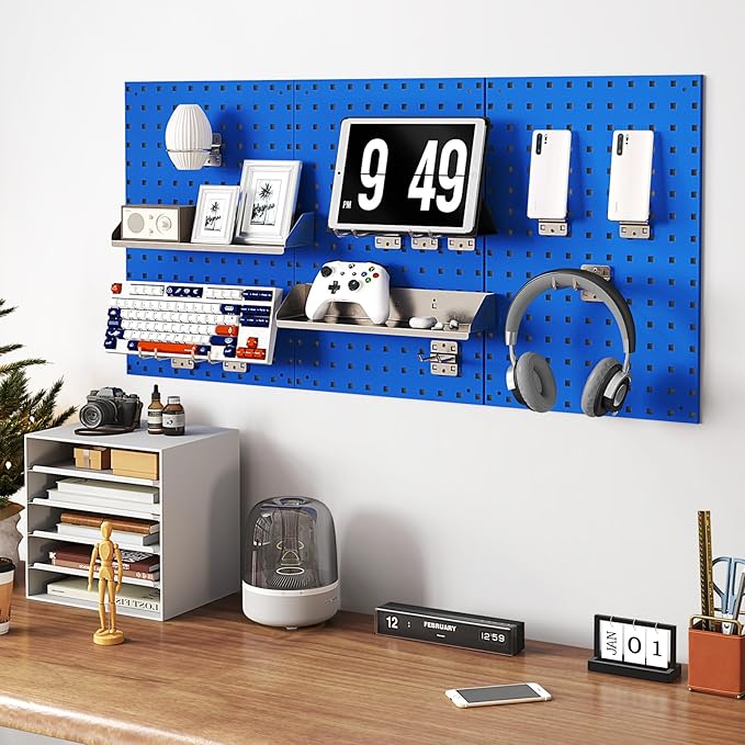 Goplus Garage Pegboard, Metal Pegboard Tool Organizer Kit with 3 Pegboards & 28 PCs Hanging Accessories, Heavy Duty Wall Organizer Peg Board for Workshop, Tool Storage
