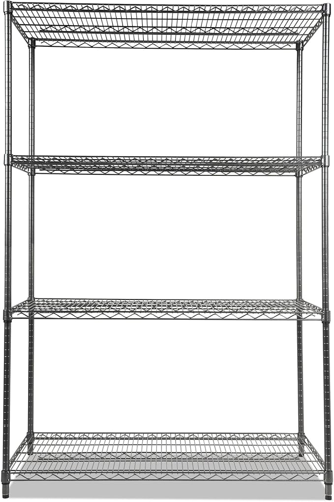 Alera Wire Shelving Starter Kit, Four-Shelf, 48w x 24d x 72h, Black Anthracite