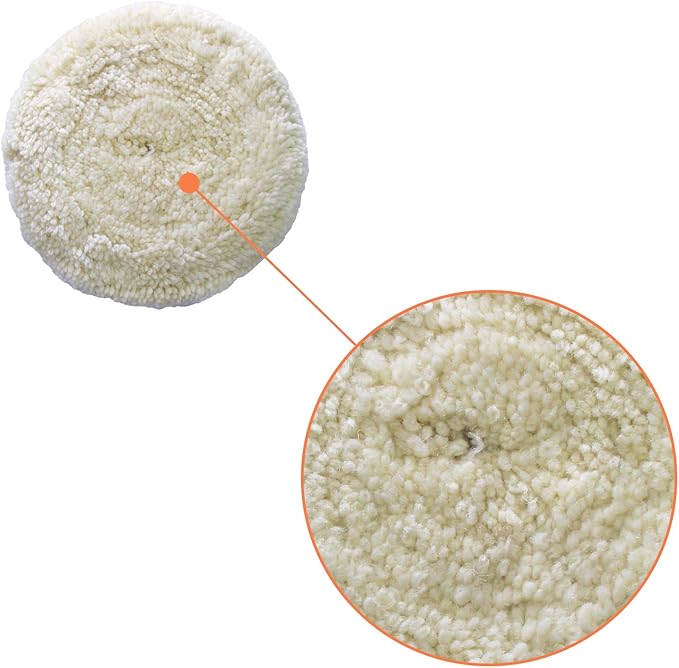 7" Wool Buffing Pad Kit 2PCS 100% Polishing Wool Pads Kit Low Linting Wool Pad, Used for Rotary and Random Orbit Sander/Polisher Buffing Equipment Buffing Pad Cleaner