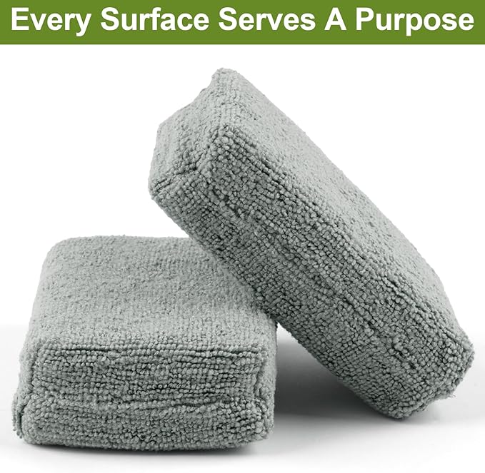 4 PCS Microfiber Applicator Pad, 4.7"x3.1" Scratch-Free Foam Buffing Scrub Pads, Car Wash Sponges for Effortless Detail Polishing, Waxing, Tire Shining, Interior Cleaning, Scrubbing (Grey)