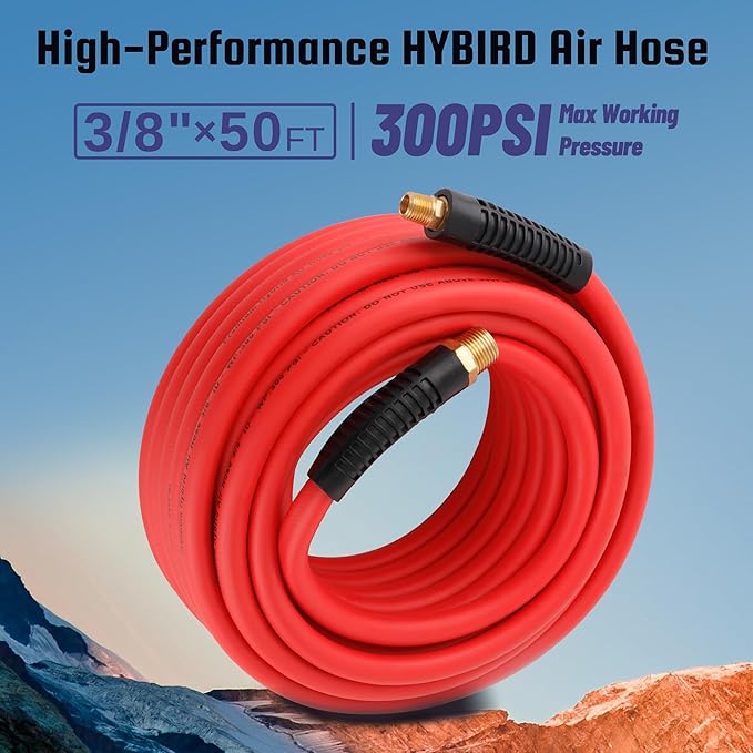 Truck Tire Inflator Kit, 3/8” x 50FT Hybrid Air Hose with 1/4" Chuck and 1/2" NPT Universal Gladhand Connection