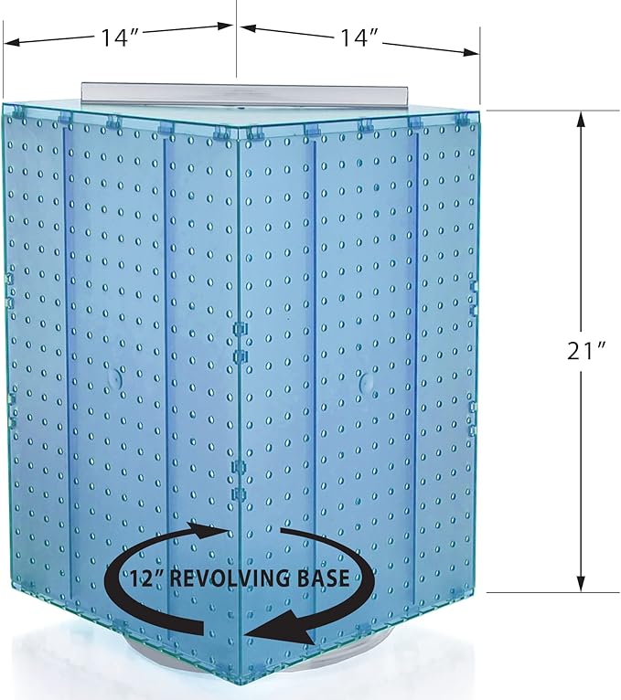 Azar Displays 701414-BLU-4C32 Rotating Countertop Display Kit with Peg Hooks Included, 14 Inches Wide x 14 Inches Deep x 20 Inches High, Pegboard Spinner Organizer, Blue