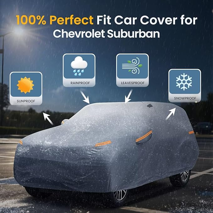 2026 Upgrade Multi-Layer Large SUV Car Cover Waterproof All Weather Heavy Duty, Universal Fit Cadillac Escalade ESV, Chevy Suburban, Ford Expedition Max, GMC Suburban, Lincoln Navigator LWB etc.
