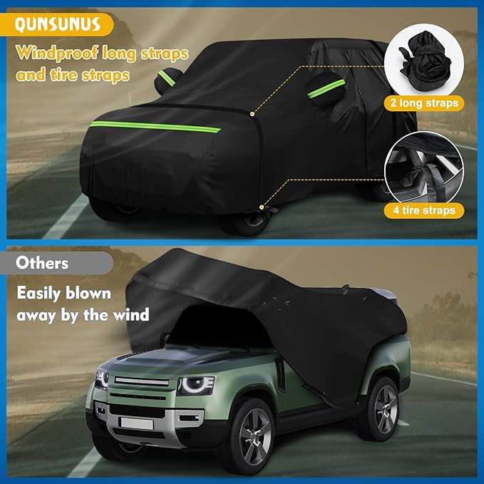 QUNSUNUS 6 Layer Car Cover for Land Rover Defender 2020-2025, Car Cover Waterproof All Weather 420D Windproof Custom Fit for Land Rover Defender 110 4-Door