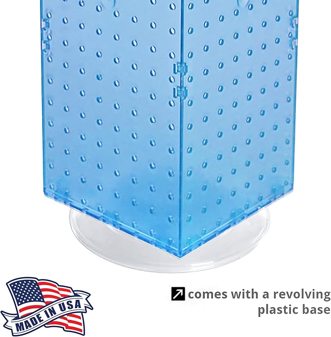 Azar Displays 703385-BLU-4C24, Four-Sided Revolving 8" W x 20" H Pegboard Counter Display w/ 24 Hooks- 4” Length, Blue