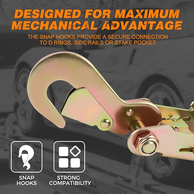 Tire Tie Down Straps with Snap Hook-10,000lbs Break Strength-2" x 10ft Heavy Duty Wheel Straps for Car,Trailer, SUV-4 Pack Side by Side Tie Downs with Storage Bag