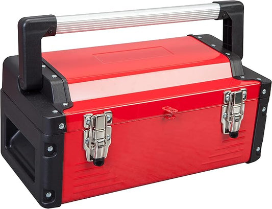 Jack Boss Metal Tool Box Steel 16" Inch Tool Organizer Box Durable Portable Tool Storage with Alum Alloy Handle Double-Lock Toolbox & Removable Tray …