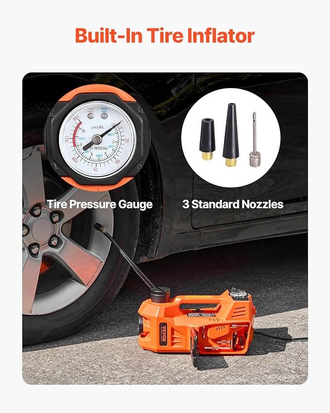 VEVOR Electric Car Jack, 5 Tons /11000 lbs, Electric Scissor Jack with Built-in Inflator, 12V Tire Change Replacement with Electric Impact Wrench & LED Light, Portable Jack kit for Sedan, SUV, Truck