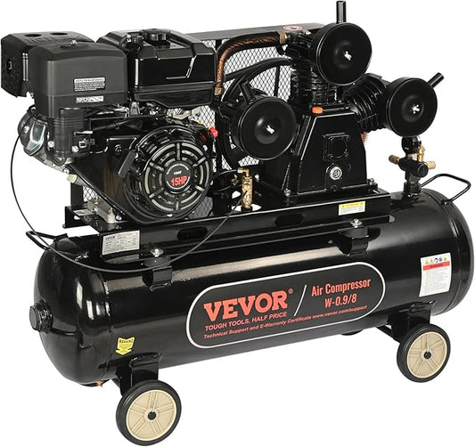 VEVOR 15HP Gas Powered Air Compressor, 30 Gallon Horizontal Air Compressor Tank, 33CFM@115PSI Gas Driven Piston Pump Air Compressed System with 115PSI Max Pressure for Construction Sites Workshop