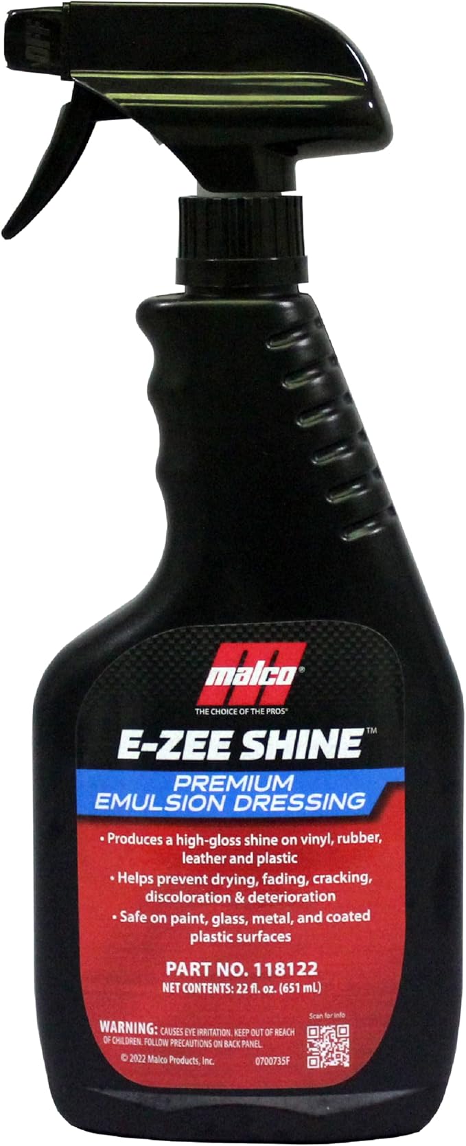 Malco E-ZEE Shine Dressing – Premium Emulsion-Style Dressing for Vehicles/Works on Leather Plastic, and Rubber/Produces Deep Glossy Shine / 22 oz. (118122)