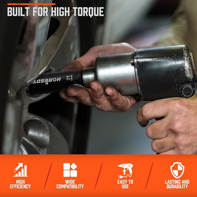 HORUSDY 1/2" Drive Impact Socket Set, 67 Piece, SAE (3/8" to 1-1/4") and Metric (8-24mm), 6 Point, Cr-V, Includes 1/2-Inch Drive Ratchet Handle, Extension Bar, Universal Joint and Adapter