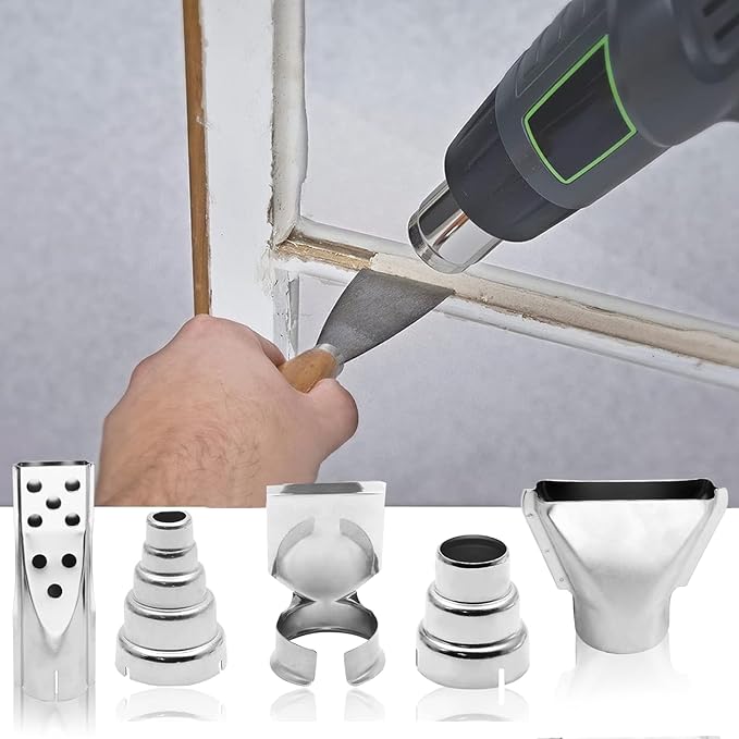 5 Pcs Heat Gun Nozzles Kit, Stainless Steel Reflector Heat Resisting Nozzles Gun Attachments Replacement for Hot Air Gun Soldering Station Nozzle Tool