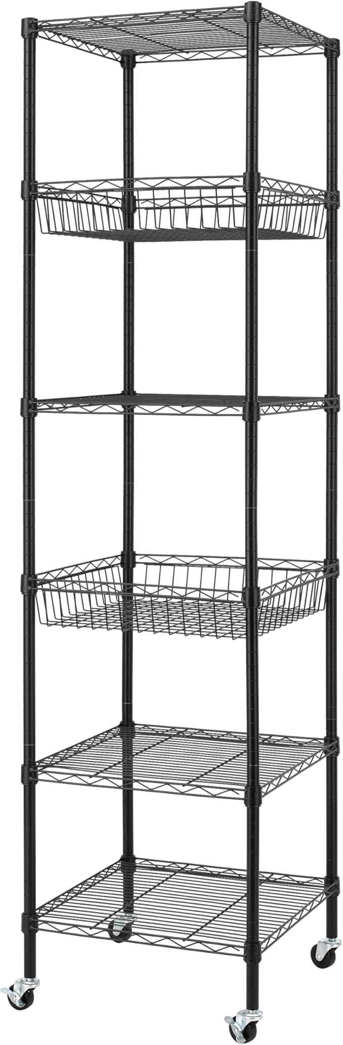 Finnhomy Heavy Duty 6 Tier Wire Shelving Unit with Wheels 18x18x72-inches 6 Shelves Metal Storage Rack Thicken Steel Tube, Adjustable Shelving Rack for Kitchen Bathroom Office, NSF Certified, Black