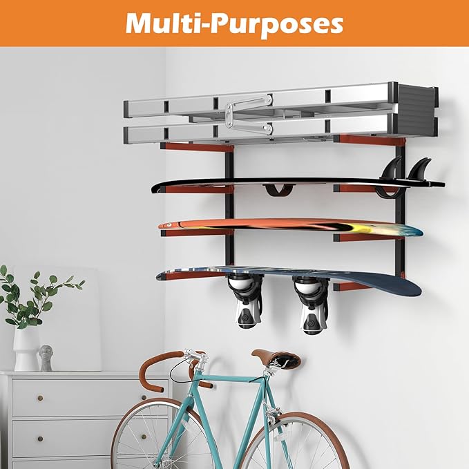 OUSHENG 8-Level Lumber Storage Rack, Firewood Holder Wall Mounted Wood Organizer Metal Garage Shelves Shelving Indoor and Outdoor Organization, Gifts for Him Men Dad Husband Fathers Day