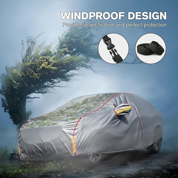 Car Cover Waterproof All Weather, 6 Layers XXL Full Exterior Covers with Zipper Cotton, Mirror Pocket. Outdoor Car Cover UV Snow Rain Wind Dust All Weather Outdoor Protection for Sedan (196-210 inch)