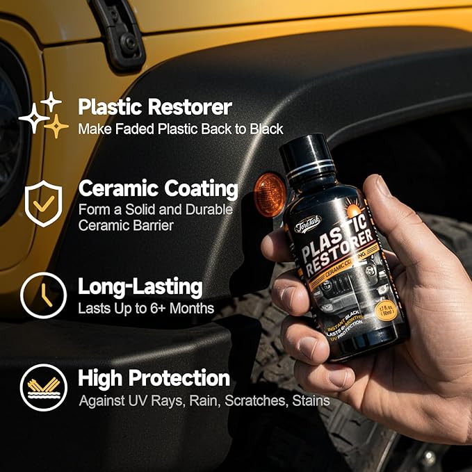 Plastic Restorer for Cars, Not a Dressing, Black Trim Restorer, Ceramic Crystal Coating Highly Concentrated, Lasting Up to 6 Months+ with UV Protection, Restore Automotive Exterior 50ml*2