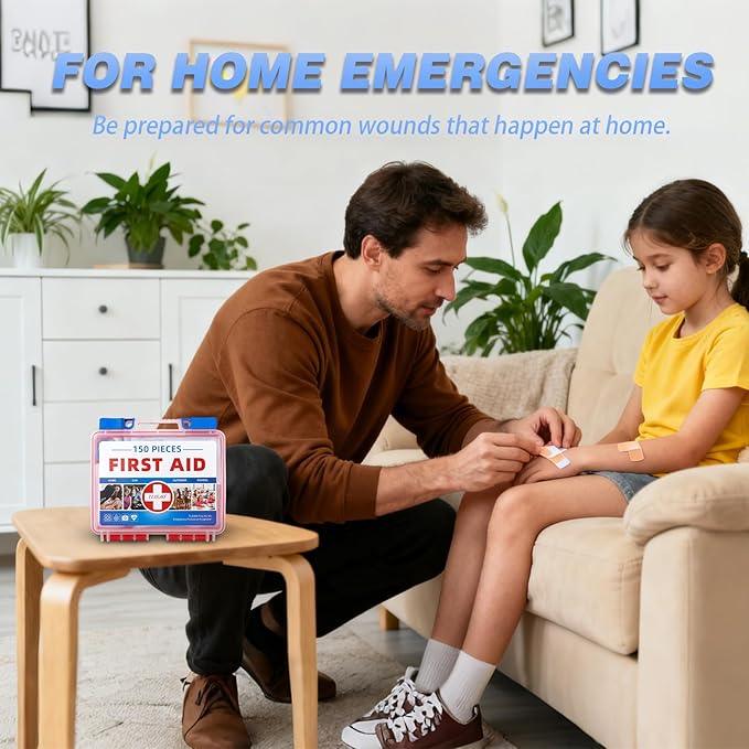 Mini First Aid Kit - 150 Pieces Emergency Medical Kit for Home, Car, Travel, Camping, Truck, Hiking, Sports, Office, Vehicle & Outdoor Emergencies