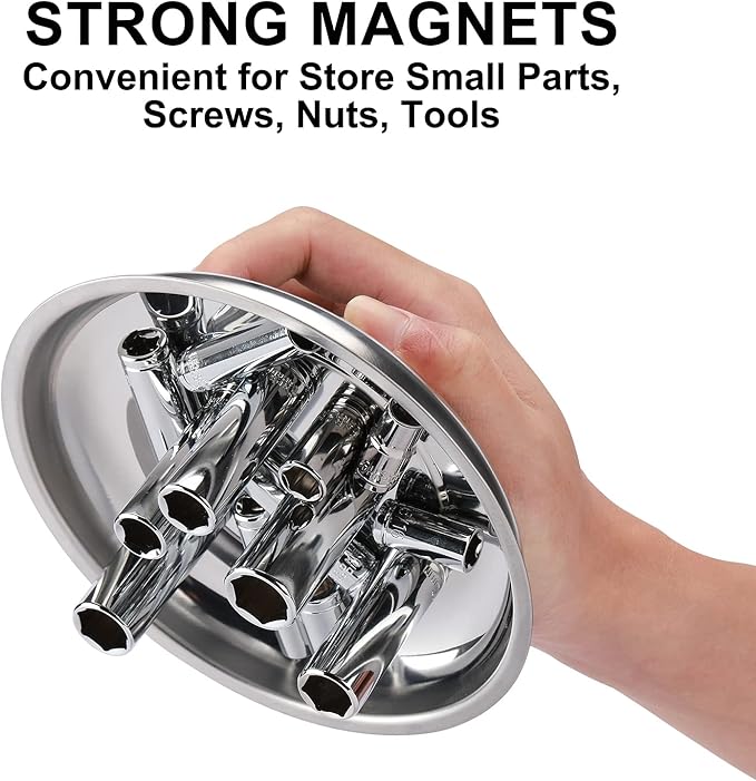 Mayouko 3PCS Magnetic Parts Tray Set, Stainless Steel Dish Holder, for Screw, Nuts, Bolts, Small Parts, Round Rectangular Magnetic Parts Dish