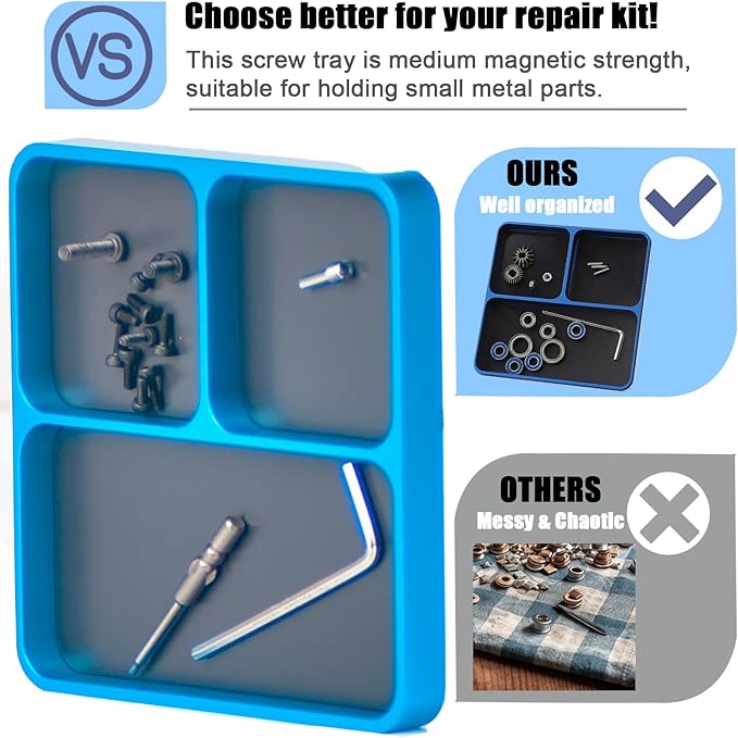 Magnetic Electronic Repair Screws and Parts Organizer Parts Tray Small Parts and Screws Holder for Organization Magnet Tool Tray Parts Holder for Screws, Sockets, Bolts, Pins, RC Car Boat Plane Phones