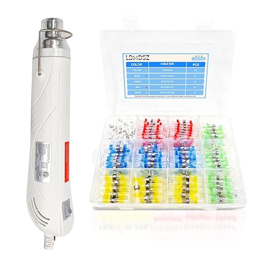 310PCS Solder Seal Wire Connectors Kit with Heat Air Gun, Heat Shrink Solder Butt Connectors Waterproof Electrical Terminals for Automotive Marine Boat RV Wiring Repair