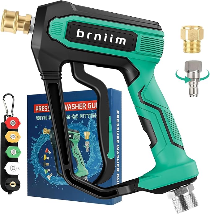 Short Pressure Washer Gun Pro - 5000 PSI/10.5 GPM Heavy-Duty Power Washer Gun w/ 5 Nozzles & 360° Anti-Kink Swivel-3/8 & 1/4" Quick Connect Compatible Foam Cannon/Dual Connecto/Car Wash Kit