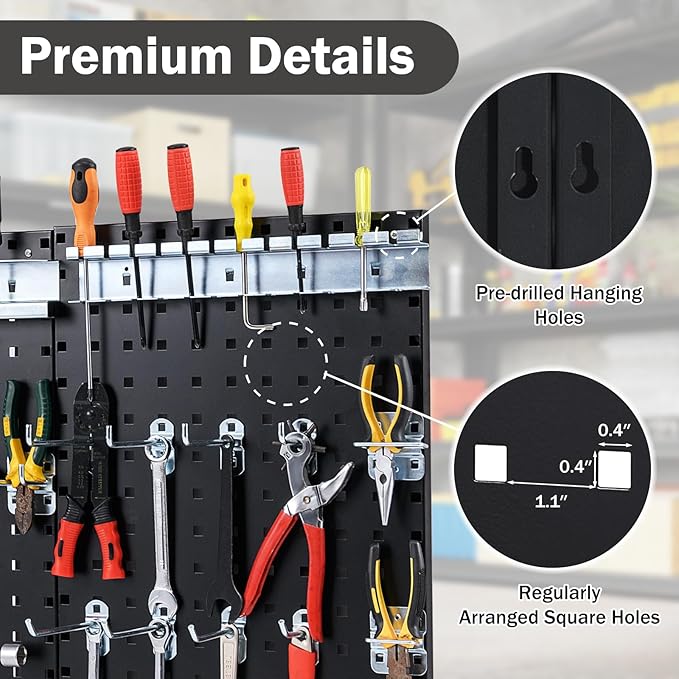 Goplus Garage Pegboard, Metal Pegboard Tool Organizer Kit with 3 Pegboards & 28 Pcs Hanging Accessories, Heavy Duty Wall Organizer Peg Board for Workshop, Tool Storage, Black