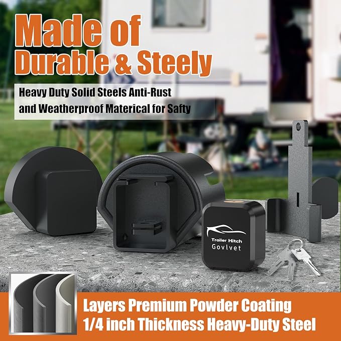 Trailer Lock Fits 2" and 2-5/16" Couplers - Heavy Duty Anti-Theft Trailer Hitch Locks, Ultra-Thick Solid Steel Trailer Coupler Locks Tongue Lock, Camper Accessories for RV, Trailer, Boat