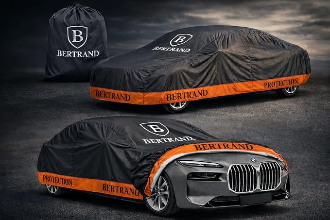 BERTRAND Premium Sedan Car Cover (179 x 69 - Size - A1) - Waterproof All Weather | Door Zipper + Mirror Pockets | Cotton-Lined | UV Protection + Reduces Hail Impact | Compact Sedans