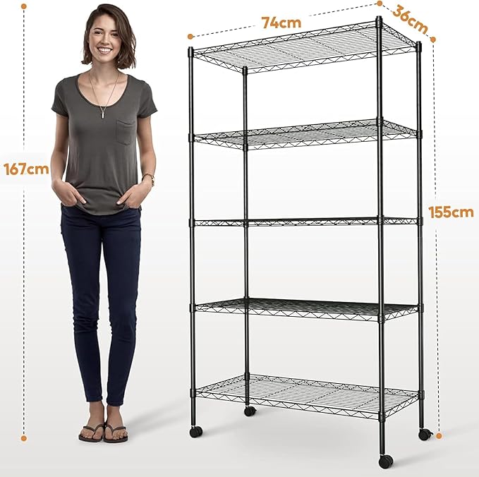 Simple Deluxe 5-Tier Heavy Duty Storage Shelving Unit, 1250 Lbs Loading Capacity, 29.92" W x 13.98" D x 61.02" H, Black