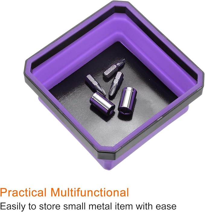 HARFINGTON 2Pcs Collapsible Magnetic Parts Tray Foldable Tool Trays Square Small Metal Parts Organiser for Fixing Screw Bolts Nuts Washers Pins, Purple