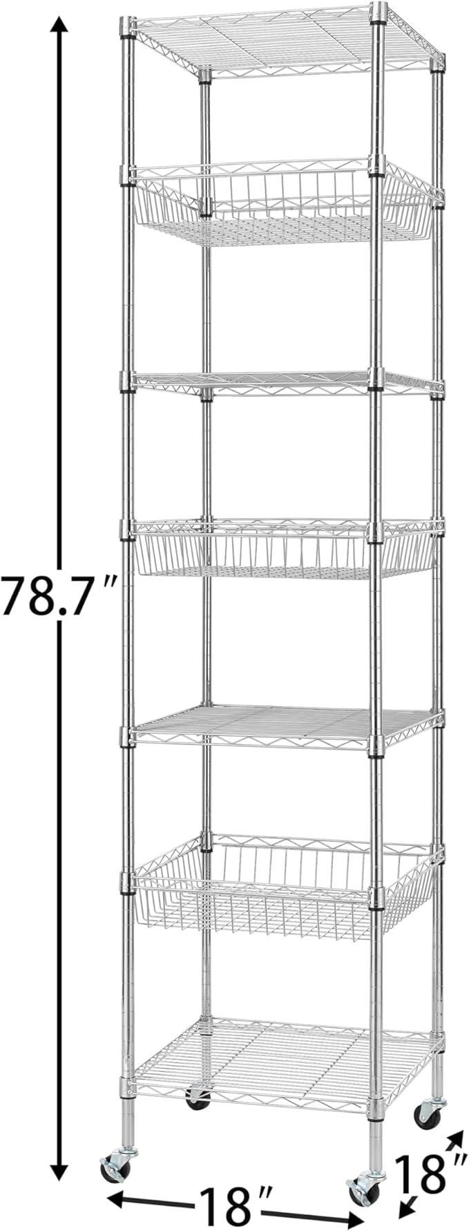 Finnhomy Heavy Duty 7 Tier Wire Shelving Unit with Wheels 18x18x78.8-inches 7 Shelves Metal Storage Rack Thicken Steel Tube, Adjustable Shelving Rack for Kitchen Bathroom Office, NSF Certified, Chrome