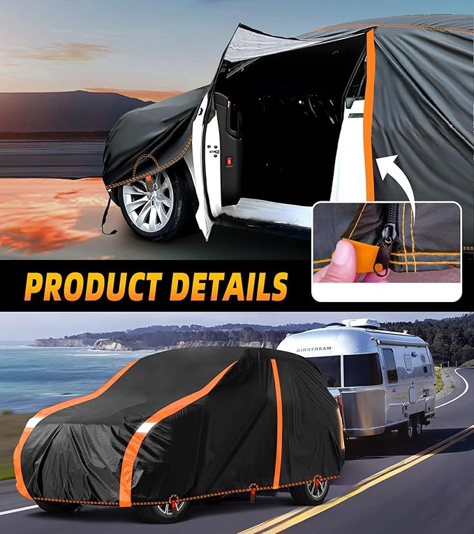 Car Cover Waterproof All Weather for SUV Automobiles UV Protection Snowproof Rain Sun with Door Zipper Full Exterior Outdoor Full Car Cover Universal Fit Up to 206"
