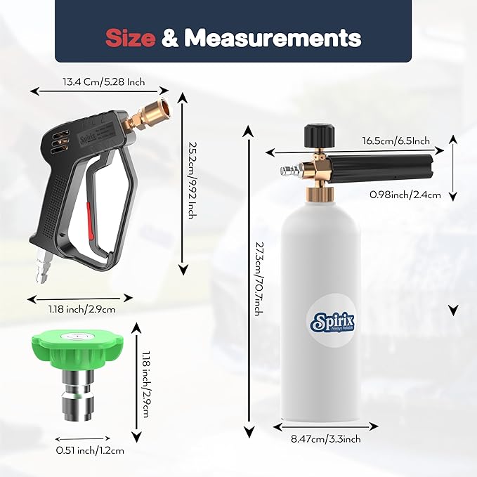 Short Pressure Washer Gun with Foam Cannon Kit - High Pressure Car Wash Foam Gun with M22-14mm & 15mm Fittings - Includes 5 Nozzle Tips, 1/4" Quick Connector & 1L Snow Foam Lance (4000 PSI)