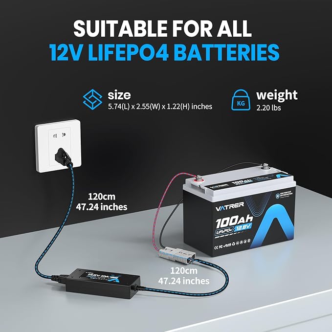 14.6V 10A Lithium Battery Charger AC-DC LiFePO4 Battery Charger for 12V Rechargeable Lithium LiFePO4 Battery with Multiple Protection & LED Indicator