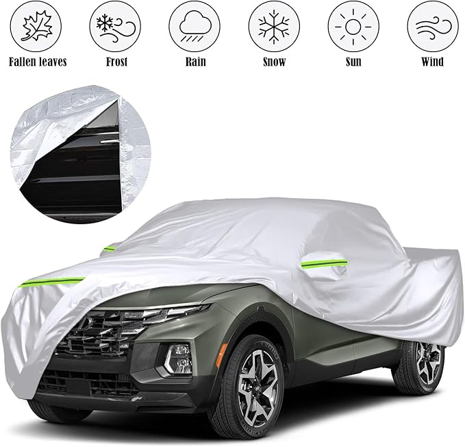 Waterproof Car Covers Replace for 2021-2025 Hyundai Santa Cruz, 6 Layers Silver All Weather Custom-fit Car Cover with Zipper Door & Windproof Bands for Snow Rain Dust Hail Protection