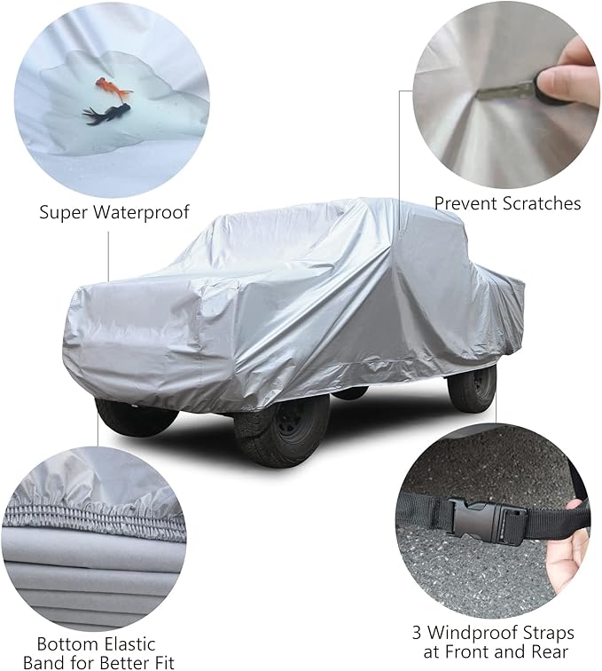 SEAZEN Car Cover 6 Layers, Waterproof Truck Car Cover, Snowproof/UV Protection/Windproof, Universal Car Covers Breathable Fabric with Cotton (231" to 242")