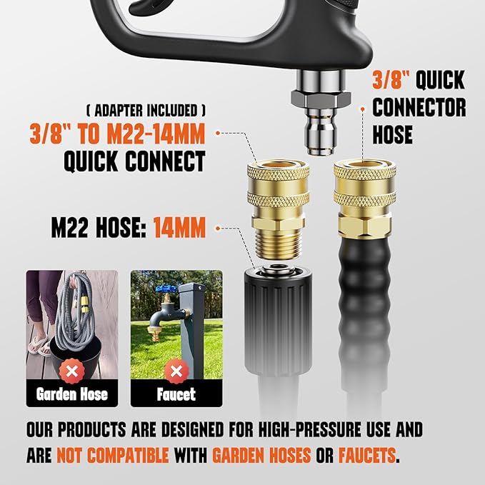 Short Pressure Washer Gun with Swivel 3/8" & M22-14mm Connect High Pressure Washer Handle with 5 Spray Nozzle, 1/4" Quick Connector Coupler Power Washer Gun Compatible with Foam Cannon