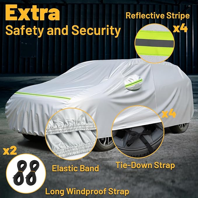 Favoto Hatchback Car Cover Waterproof All Weather for Automobiles Compatible with VW Golf, Ford Fiesta, Honda Fit, Outdoor Sun Rain Protection Car Tarp Universal Fit for Hatchback (157-171 inch)
