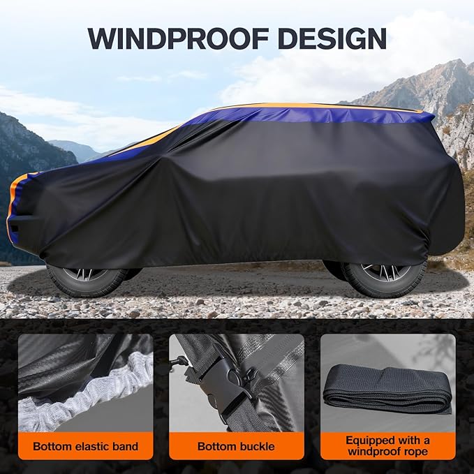 DINGHAO Car Cover Waterproof All Weather with Hot Stitching for Automobiles,6 Layers Outdoor Full Exterior Cover Sun UV Rain Snow Wind Protection Fit for 209"(209 * 75 * 71 inch) SUV